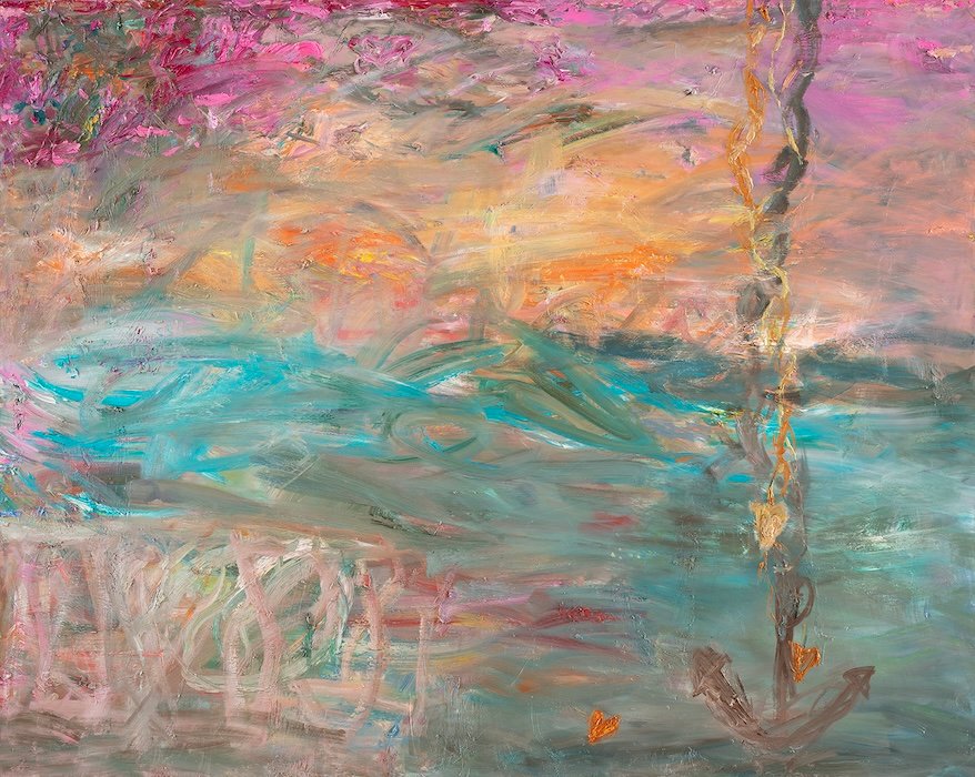 Painting by Nanna Susi: Sweet Storm, 155 × 195 cm, oil on canvas, 2025, Over the Water exhibition. Inquire about this work at the Helsinki studio.