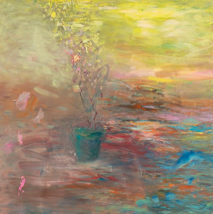 Painting by Nanna Susi: Velvet Moment, 130 × 130 cm, oil on canvas, 2025, Over the Water exhibition. Inquire about this work at the Helsinki studio.